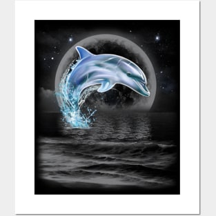 Dolphin Dancing in Moonlight Posters and Art